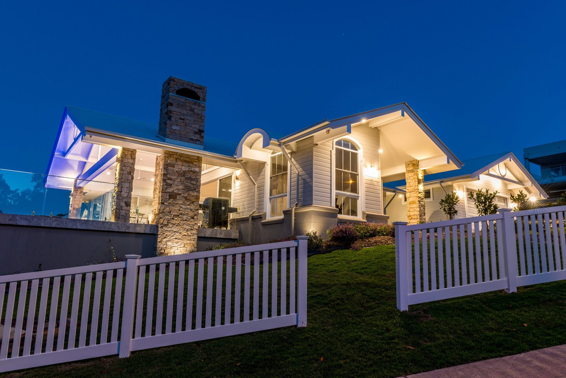 Completed home exterior at dusk